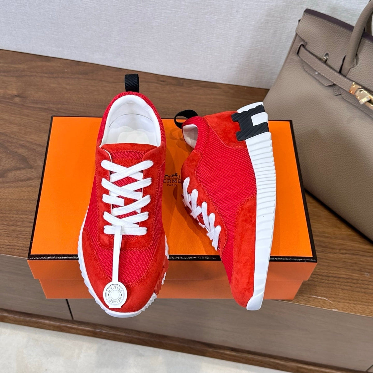 HM 26S Bouncing Sneaker In Red mix White Suede Mesh 543809