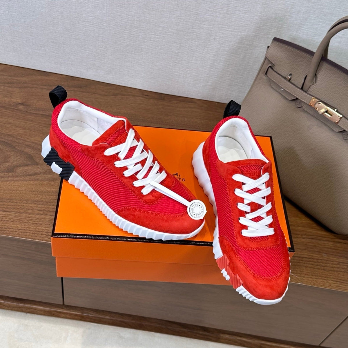 HM 26S Bouncing Sneaker In Red mix White Suede Mesh 543809