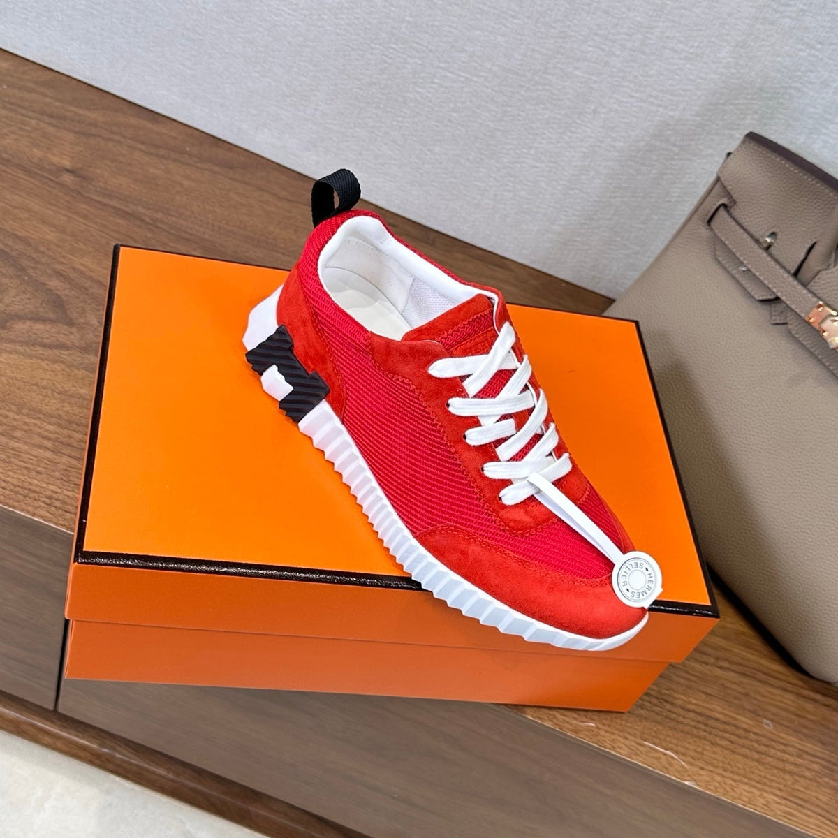HM 26S Bouncing Sneaker In Red mix White Suede Mesh 543809