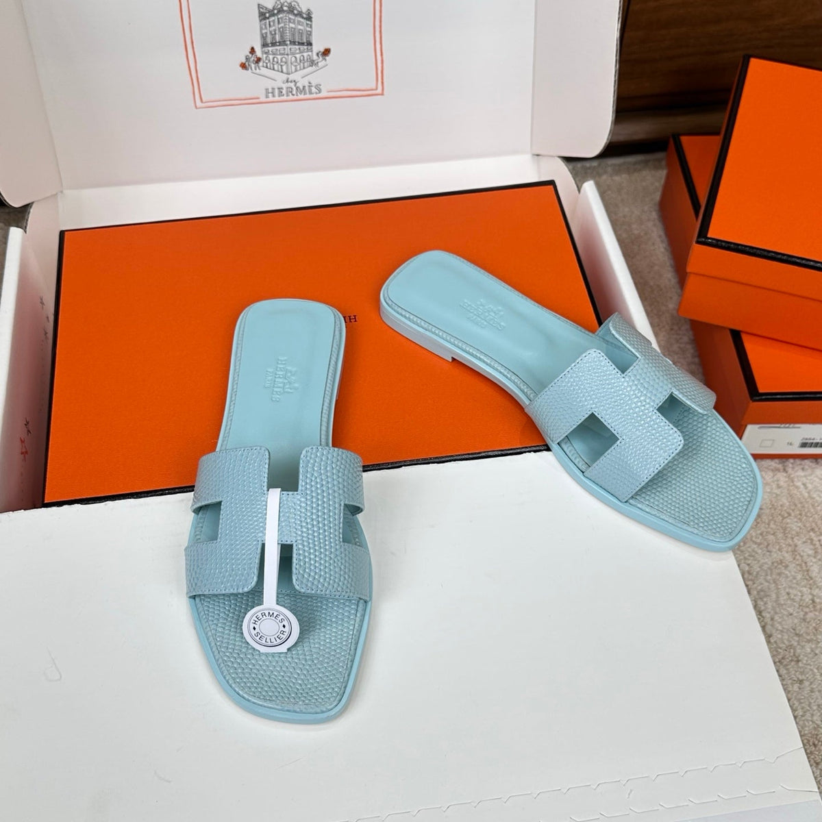 HM Oran Sandal Light Blue Embossed Lizard Leather 802368