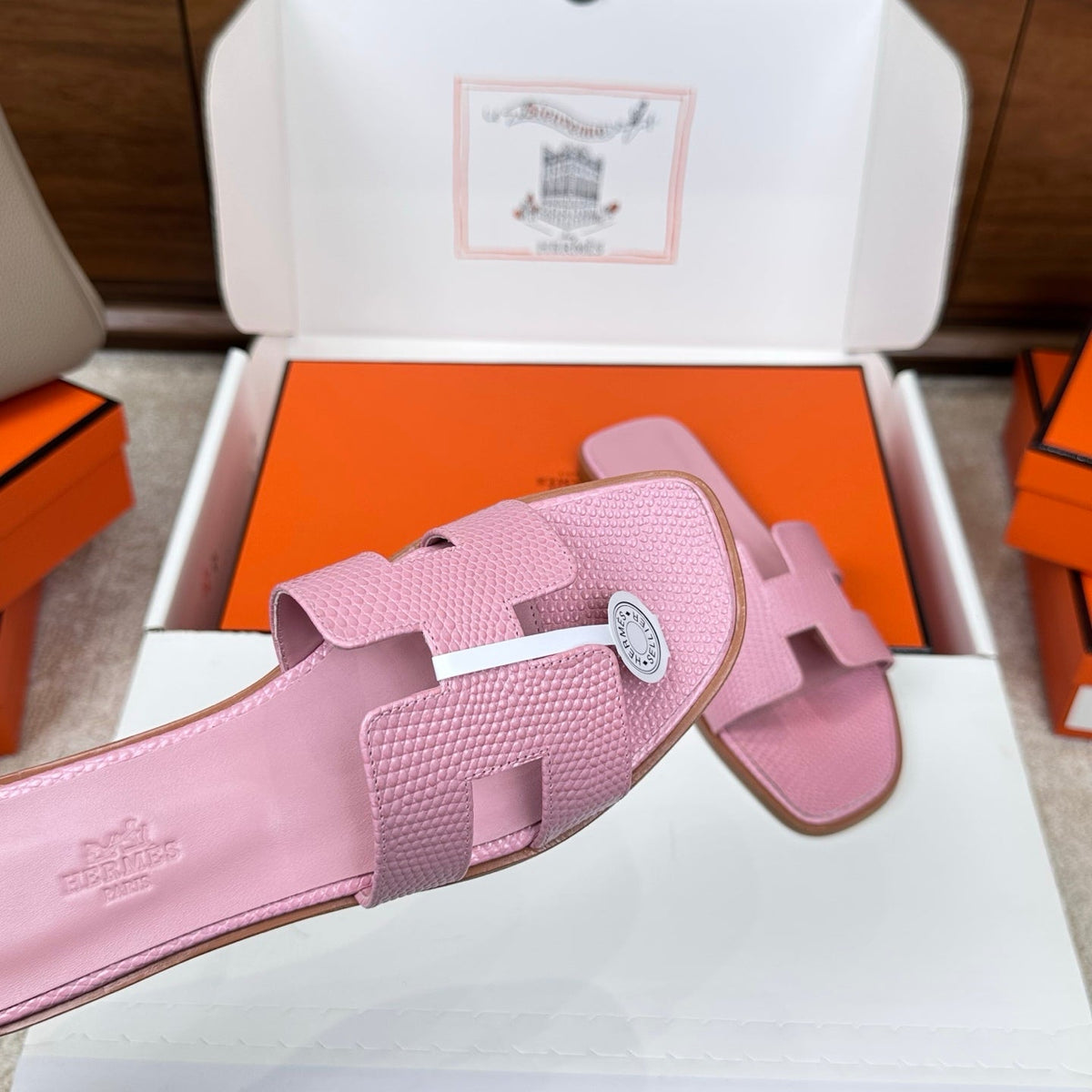 HM Oran Sandal Light Pink Embossed Lizard Leather 802371