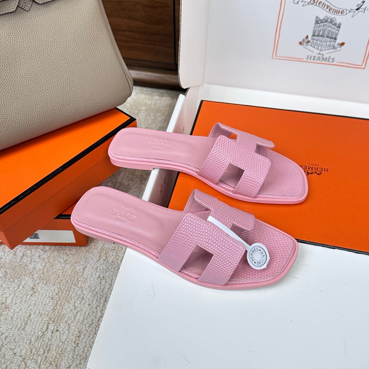HM Oran Sandal Pink Embossed Lizard Leather 802372