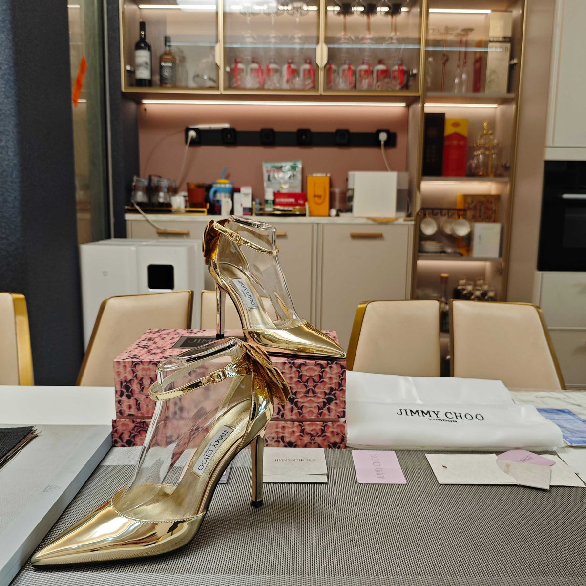 Jimmy Choo Marja Pumps 10cm Gold Metallic Leather 900899