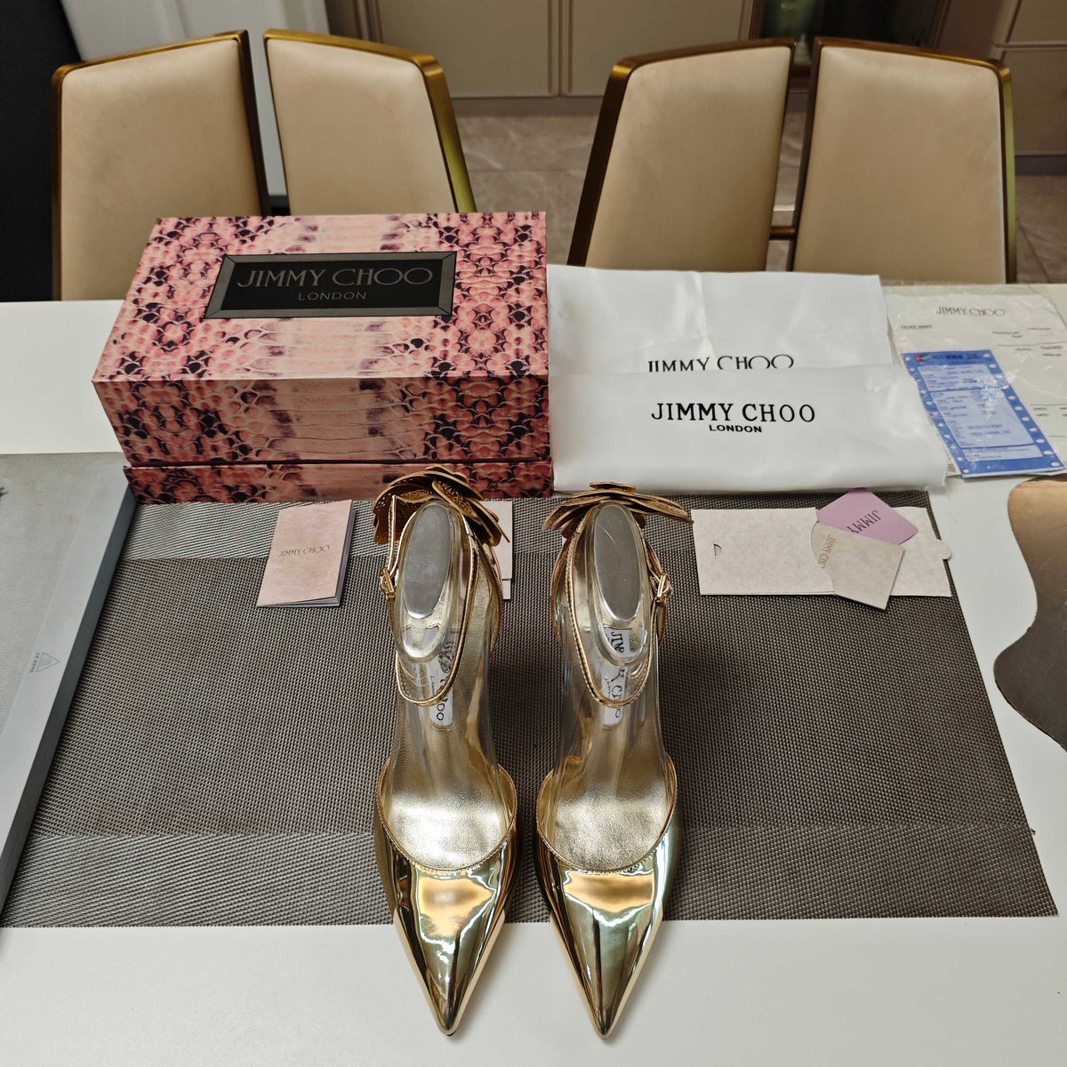 Jimmy Choo Marja Pumps 10cm Gold Metallic Leather 900899
