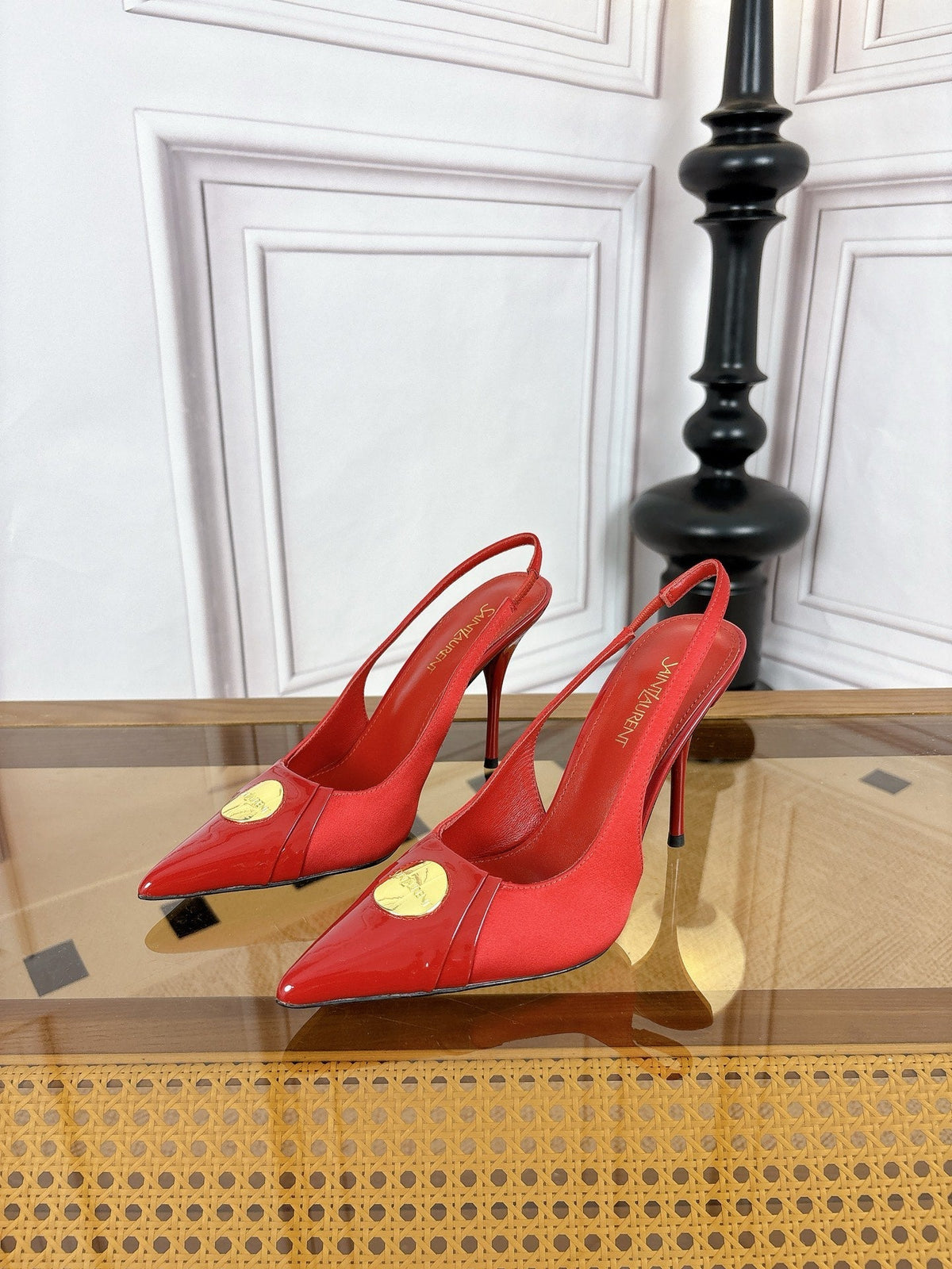 YSL Louis Slingback 10cm Red Satin Patent Leather 932059