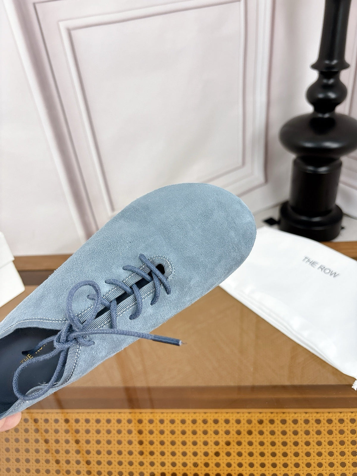 The Row Deep Mouth Slip-on Loafers Blue Grey Suede 931973