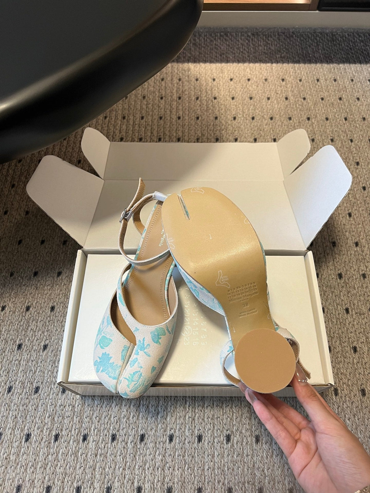 Maison Margiela Tabi Ballet Flat Blue Floral Print Suede 803541