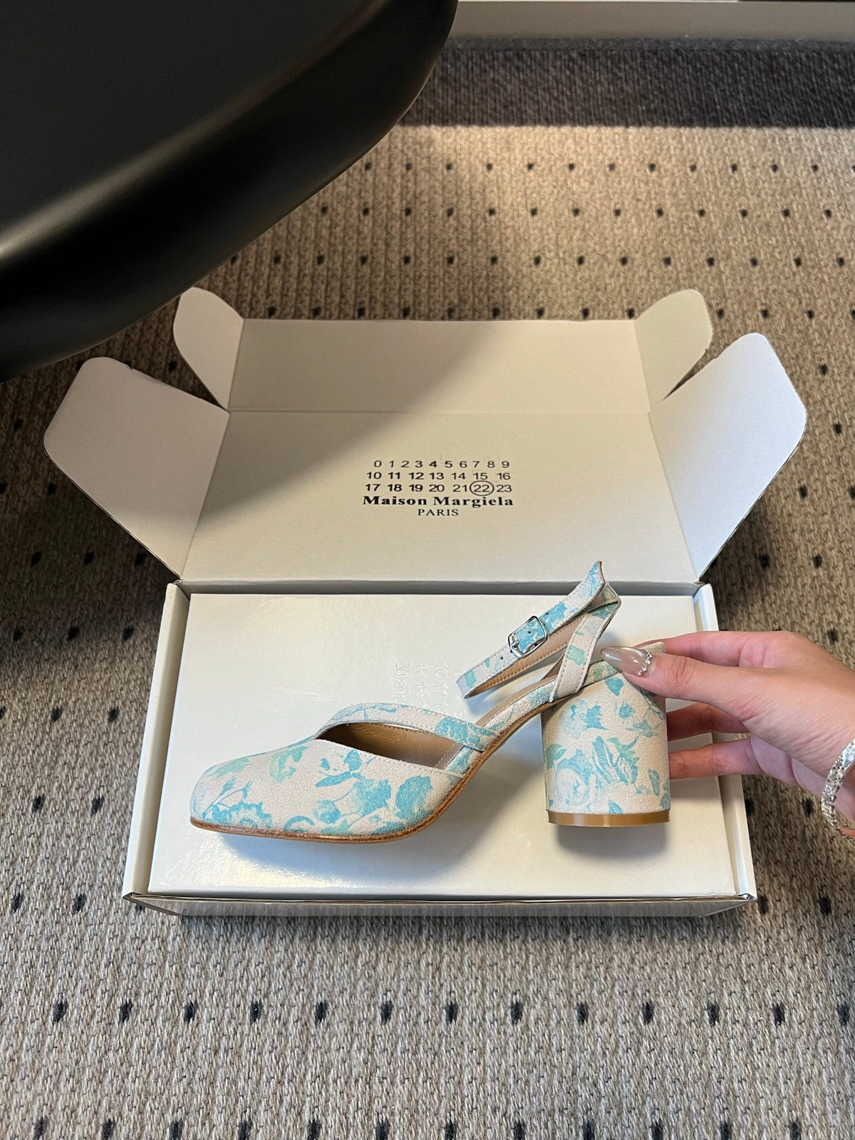 Maison Margiela Tabi Ballet Flat Blue Floral Print Suede 803541