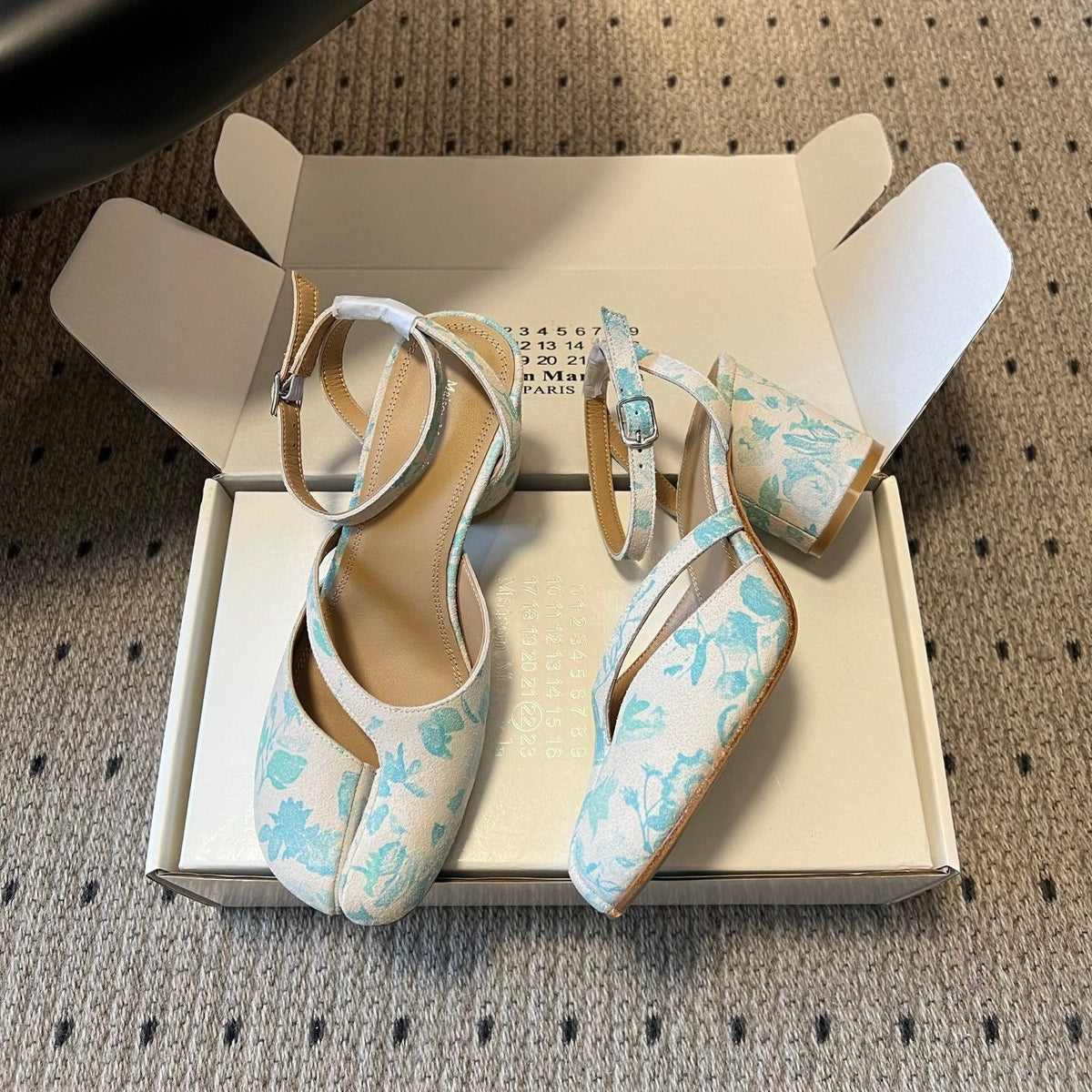 Maison Margiela Tabi Ballet Flat Blue Floral Print Suede 803541