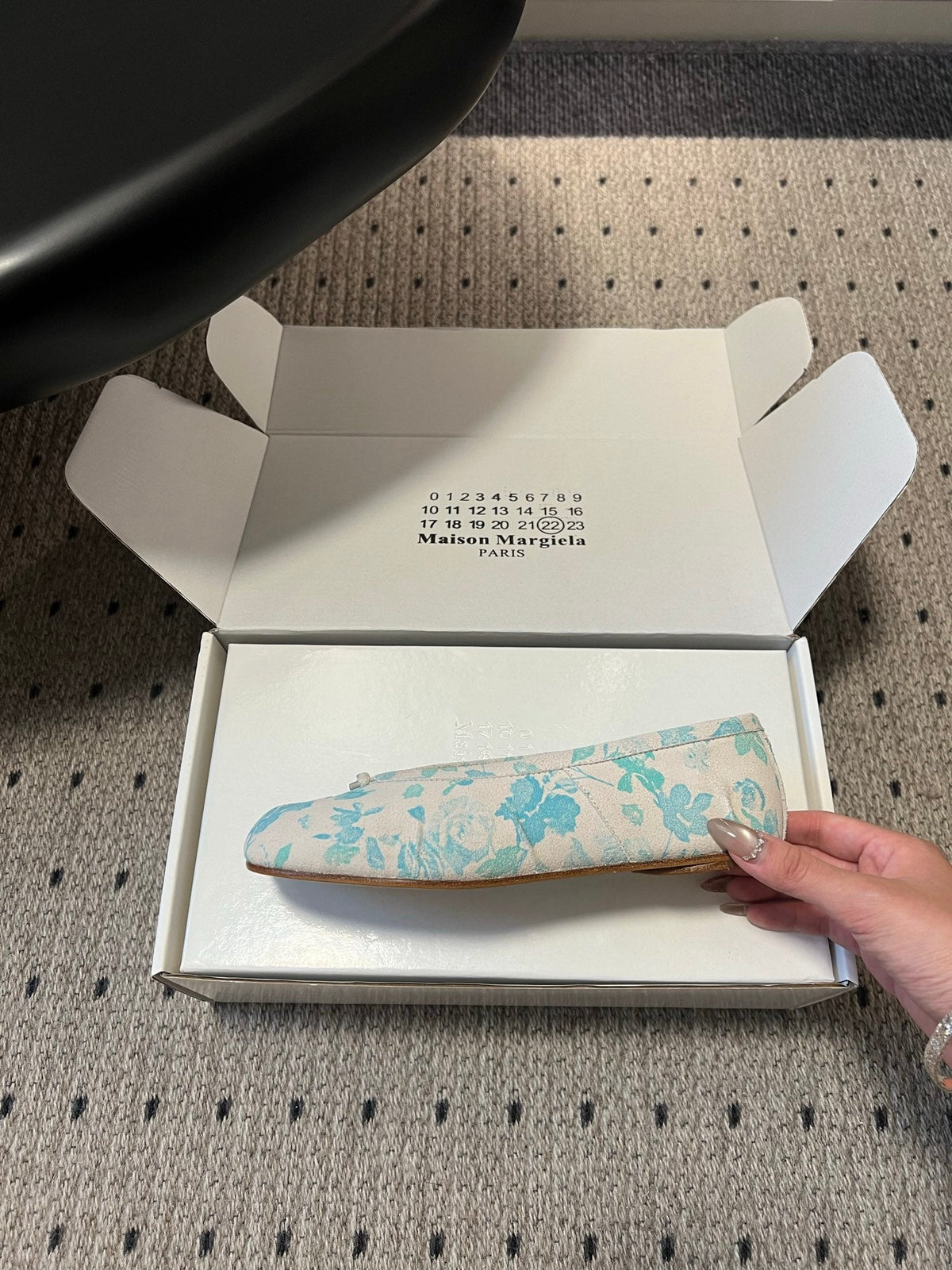 Maison Margiela Tabi Ballet Flat Blue Floral Print Suede 803541