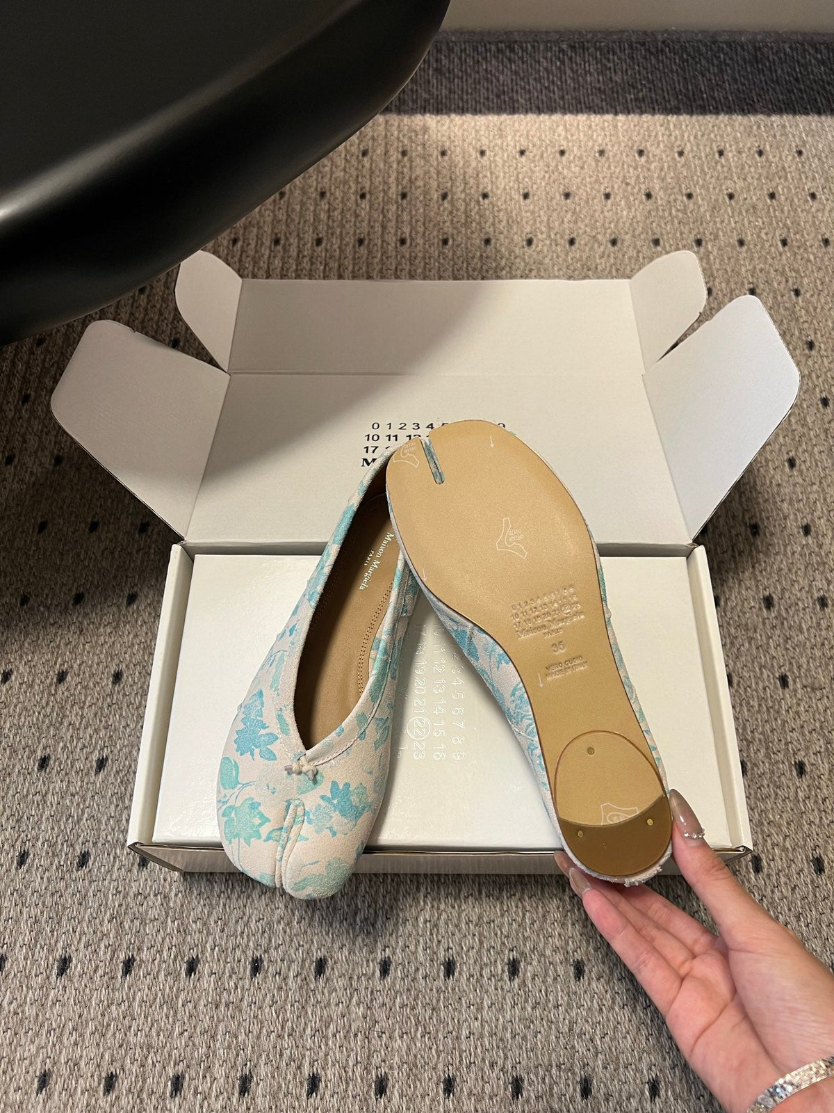 Maison Margiela Tabi Ballet Flat Blue Floral Print Suede 803541