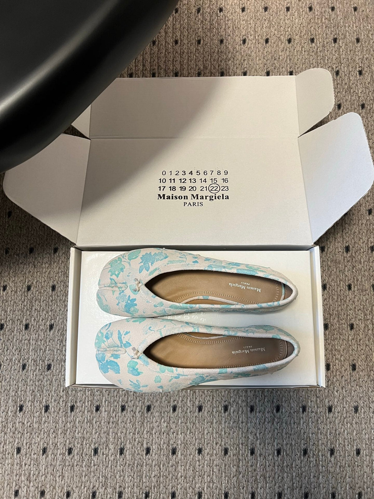 Maison Margiela Tabi Ballet Flat Blue Floral Print Suede 803541