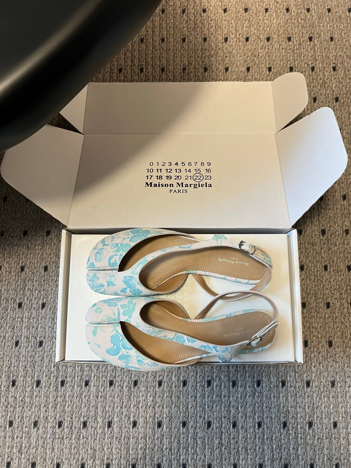 Maison Margiela Tabi Slingback Blue Floral Print Suede 803542