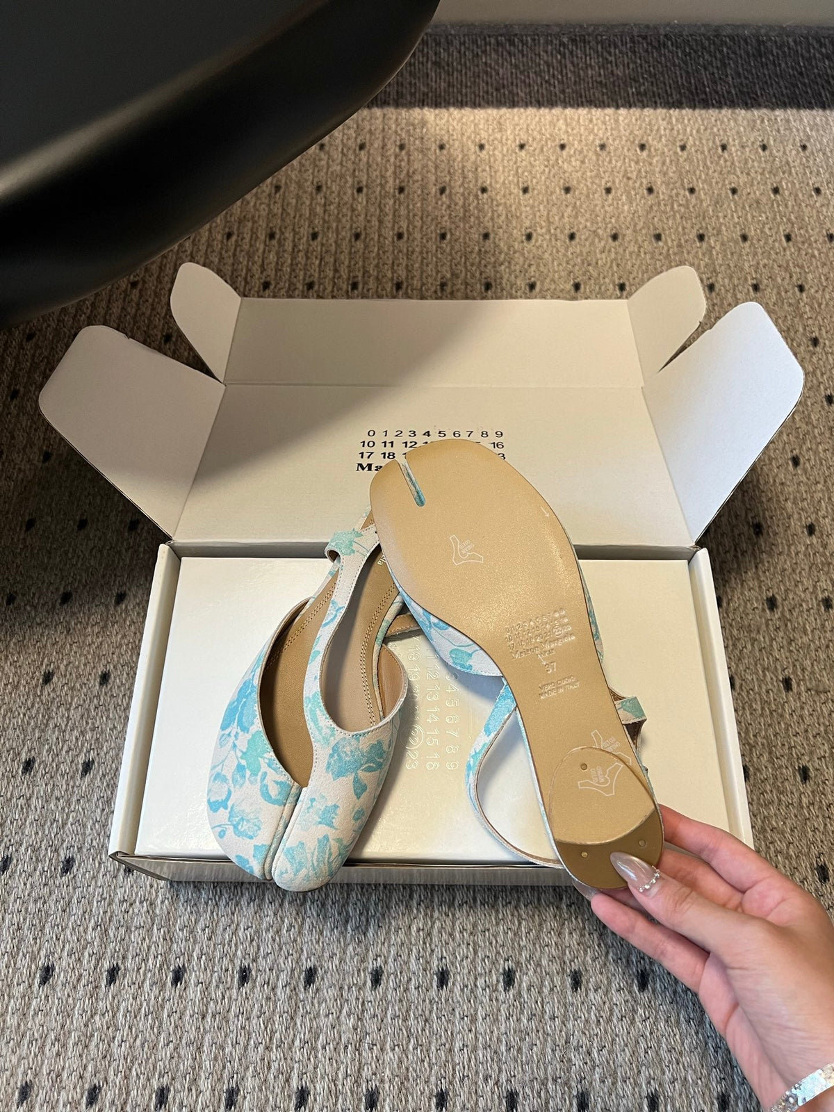 Maison Margiela Tabi Slingback Blue Floral Print Suede 803542