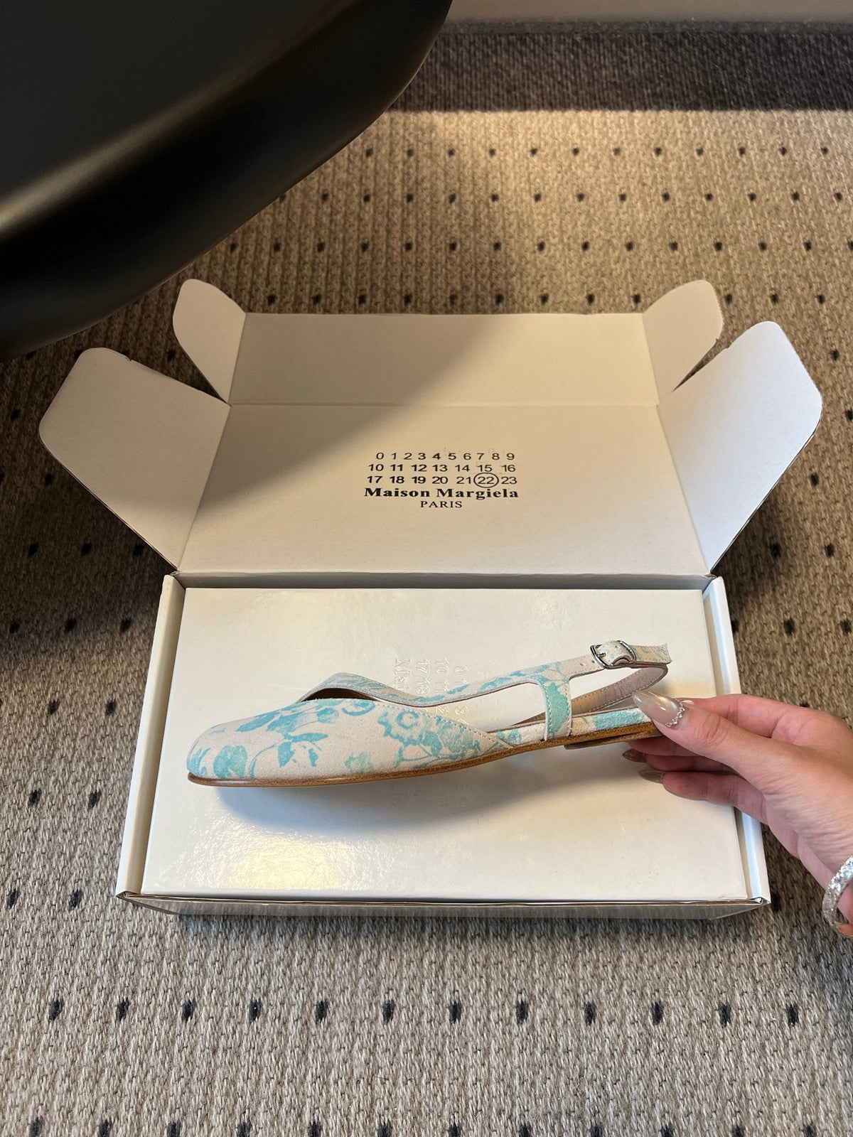 Maison Margiela Tabi Slingback Blue Floral Print Suede 803542