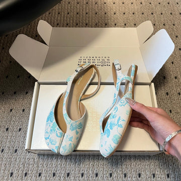 Maison Margiela Tabi Slingback Blue Floral Print Suede 803542