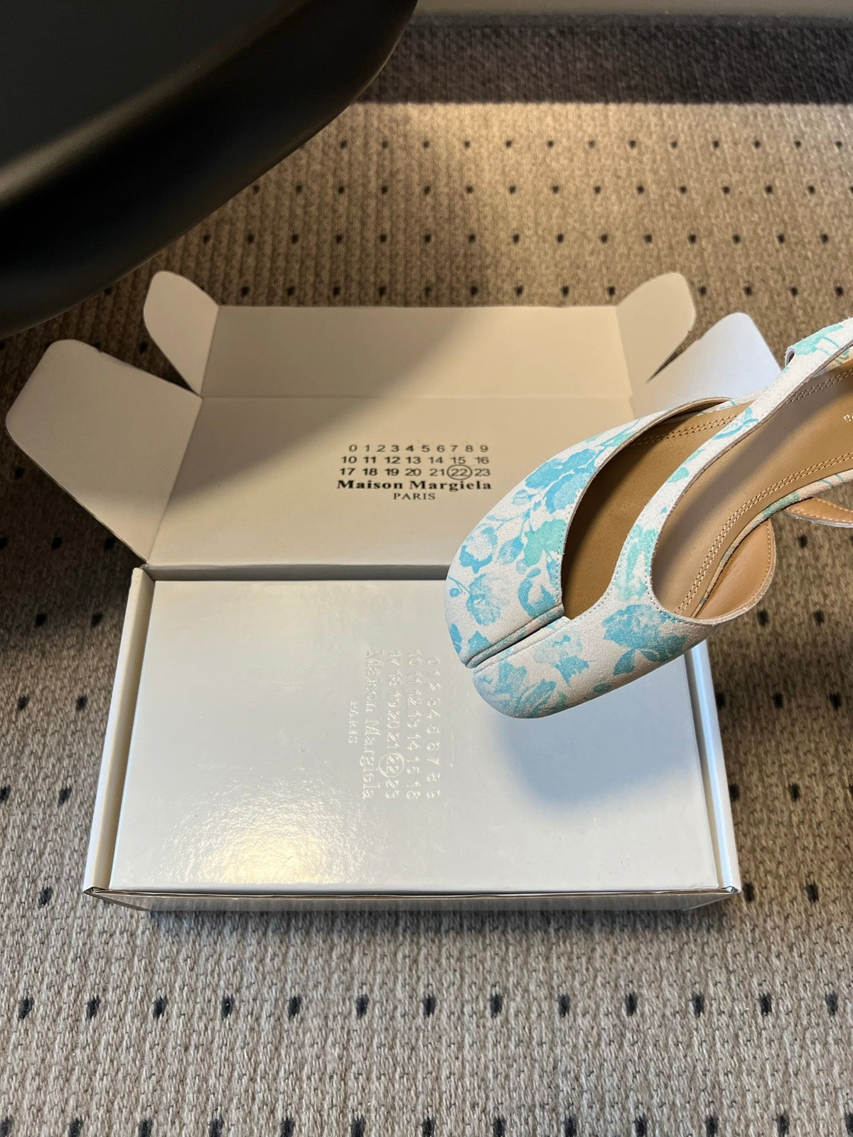 Maison Margiela Tabi Slingback Blue Floral Print Suede 803542