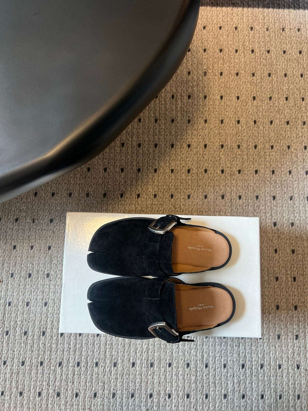 Maison Margiela Tabi Buckle-Fastening Mules Black Suede 803621