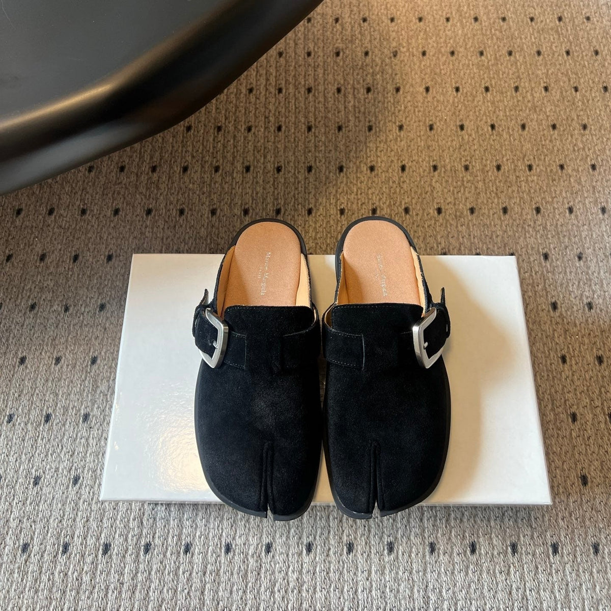 Maison Margiela Tabi Buckle-Fastening Mules Black Suede 803621