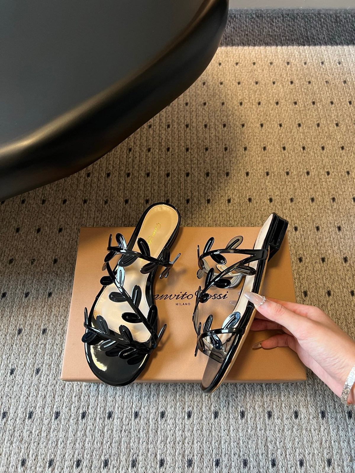 Gianvito Rossi Flavia Flat Sandals Black Sheepskin 803763