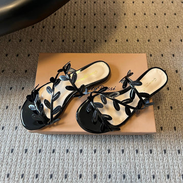 Gianvito Rossi Flavia Flat Sandals Black Sheepskin 803763