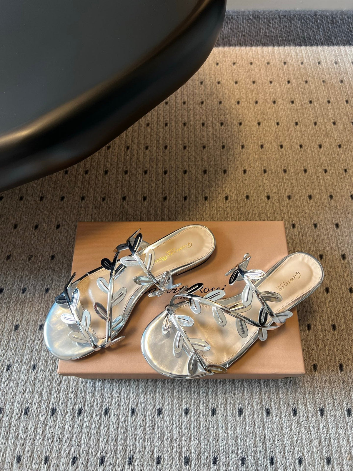 Gianvito Rossi Flavia Flat Sandals Metallic Sliver Sheepskin 803764