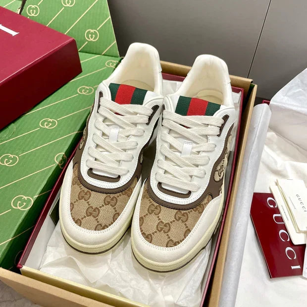 GG 26 Sneaker White Beige Brown Canvas Suede 632876
