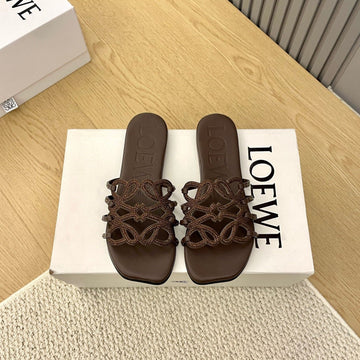 Loewe Petal Anagram Rhinestone Slides Coffee Leather 723130