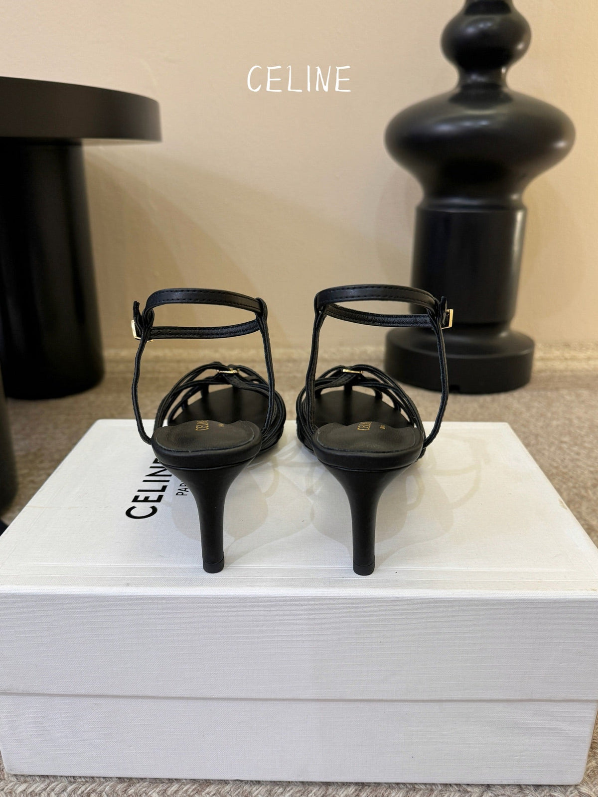 Celine Triomphe Sandal 6.5cm Black Lambskin 835889