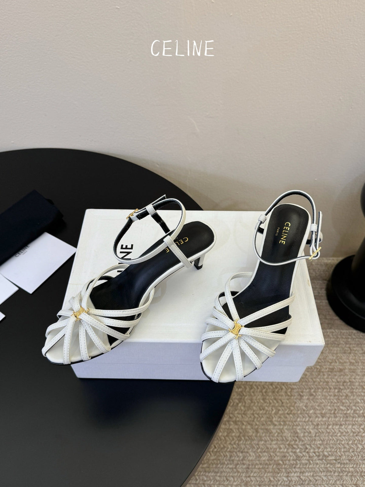 Celine Triomphe Sandal 6.5cm White Lambskin 835890