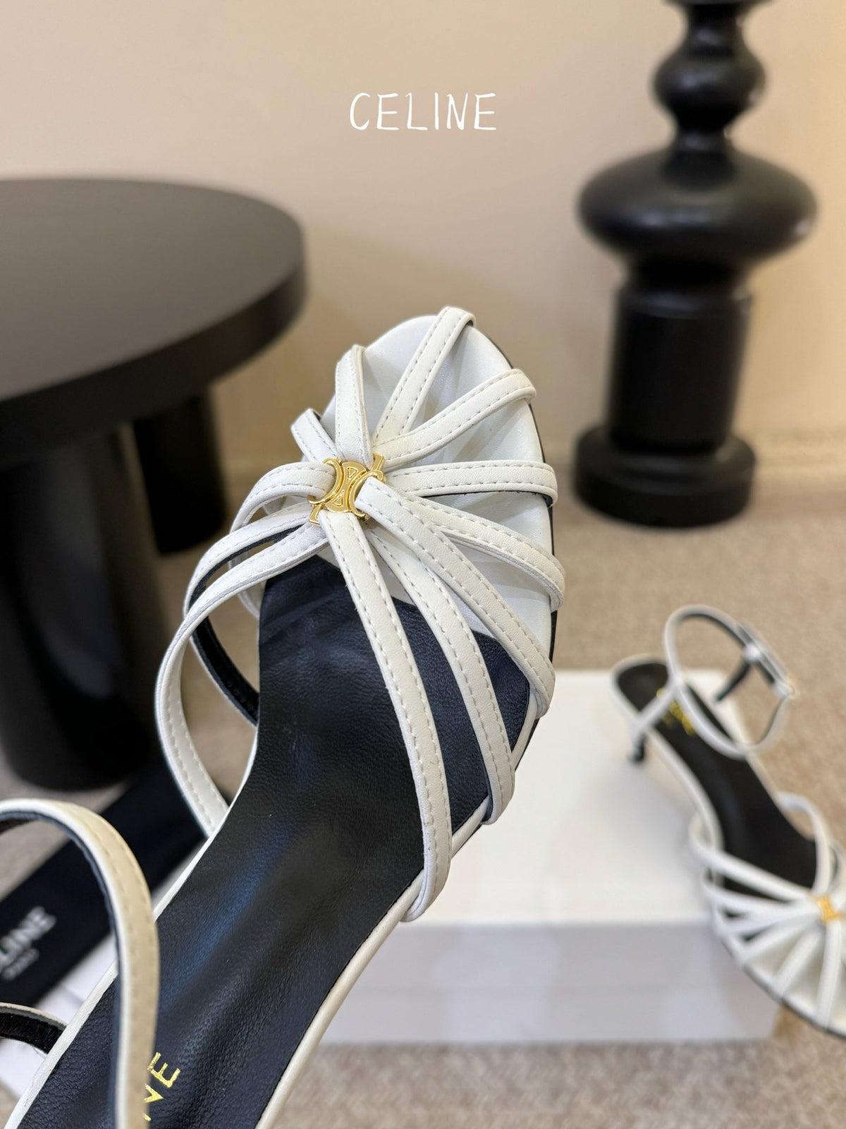 Celine Triomphe Sandal 6.5cm White Lambskin 835890