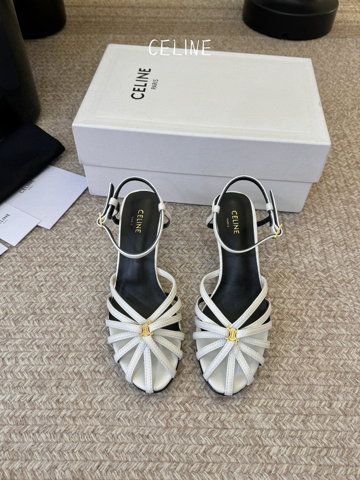Celine Triomphe Sandal 6.5cm White Lambskin 835890