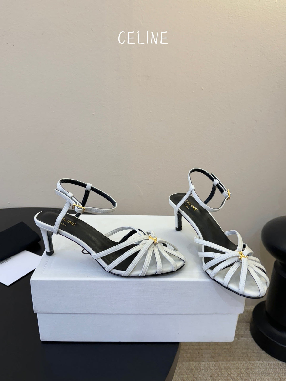 Celine Triomphe Sandal 6.5cm White Lambskin 835890