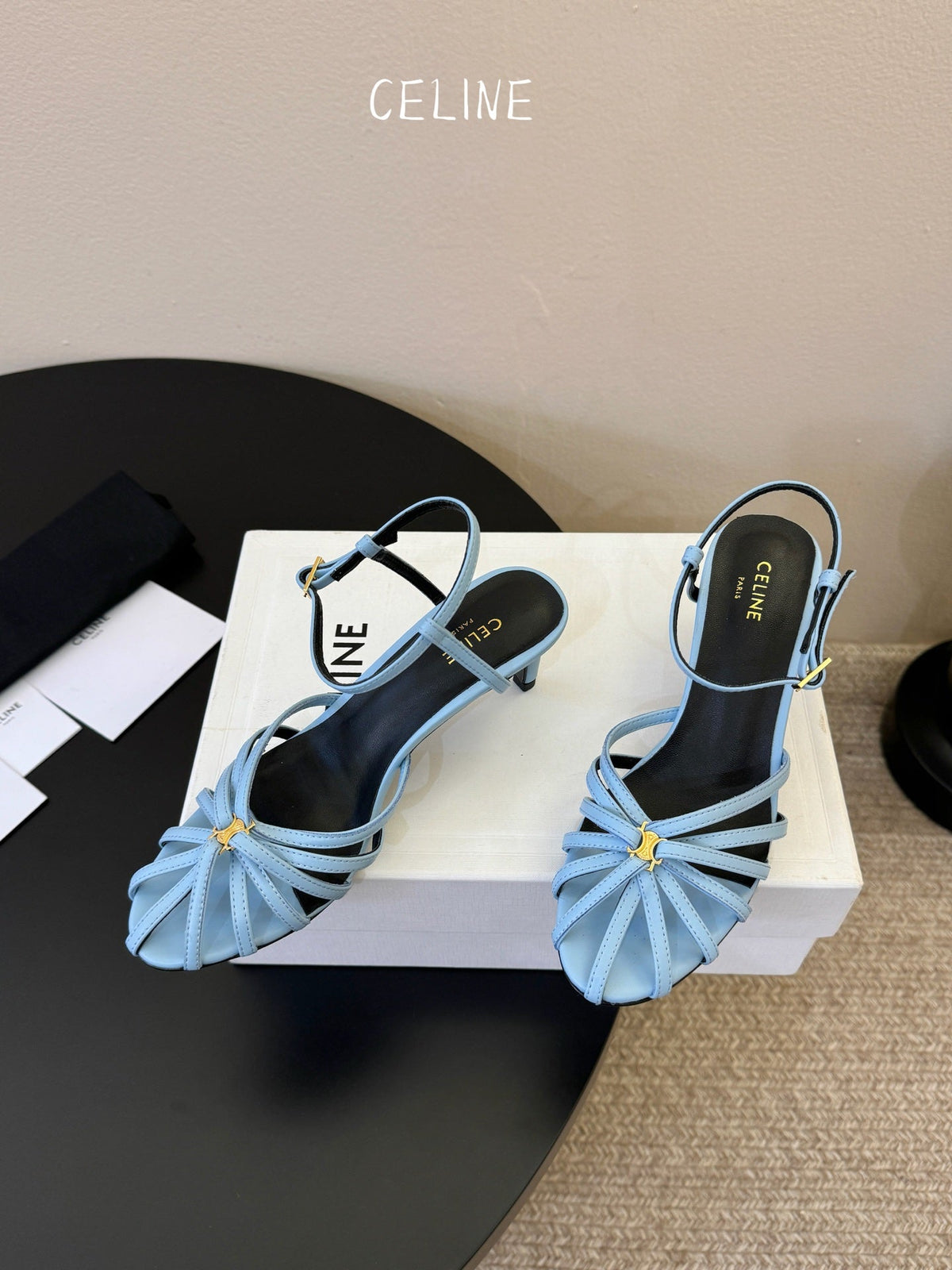 Celine Triomphe Sandal 6.5cm Light Blue Lambskin 835894