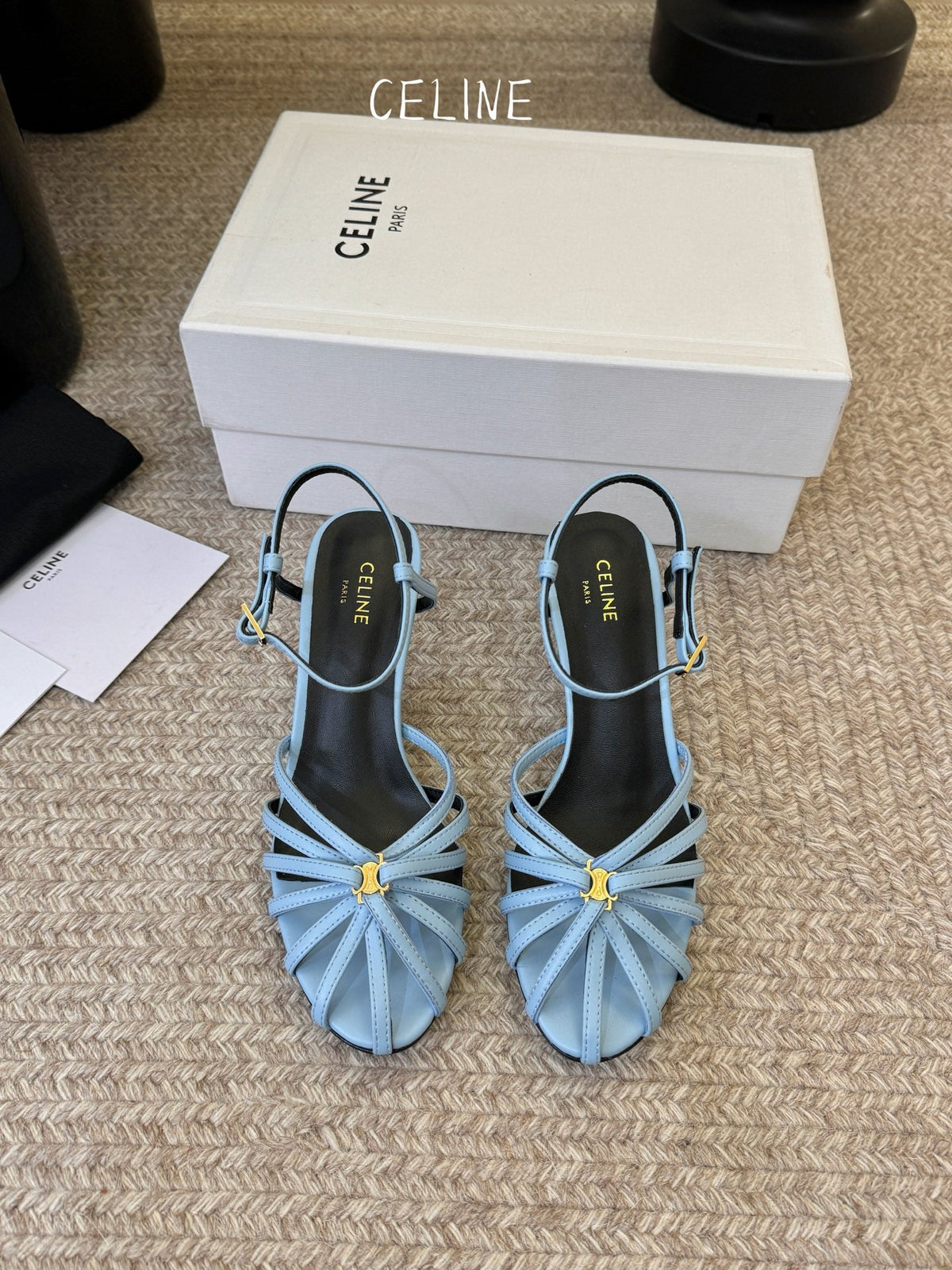 Celine Triomphe Sandal 6.5cm Light Blue Lambskin 835894