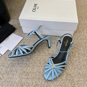 Celine Triomphe Sandal 6.5cm Light Blue Lambskin 835894