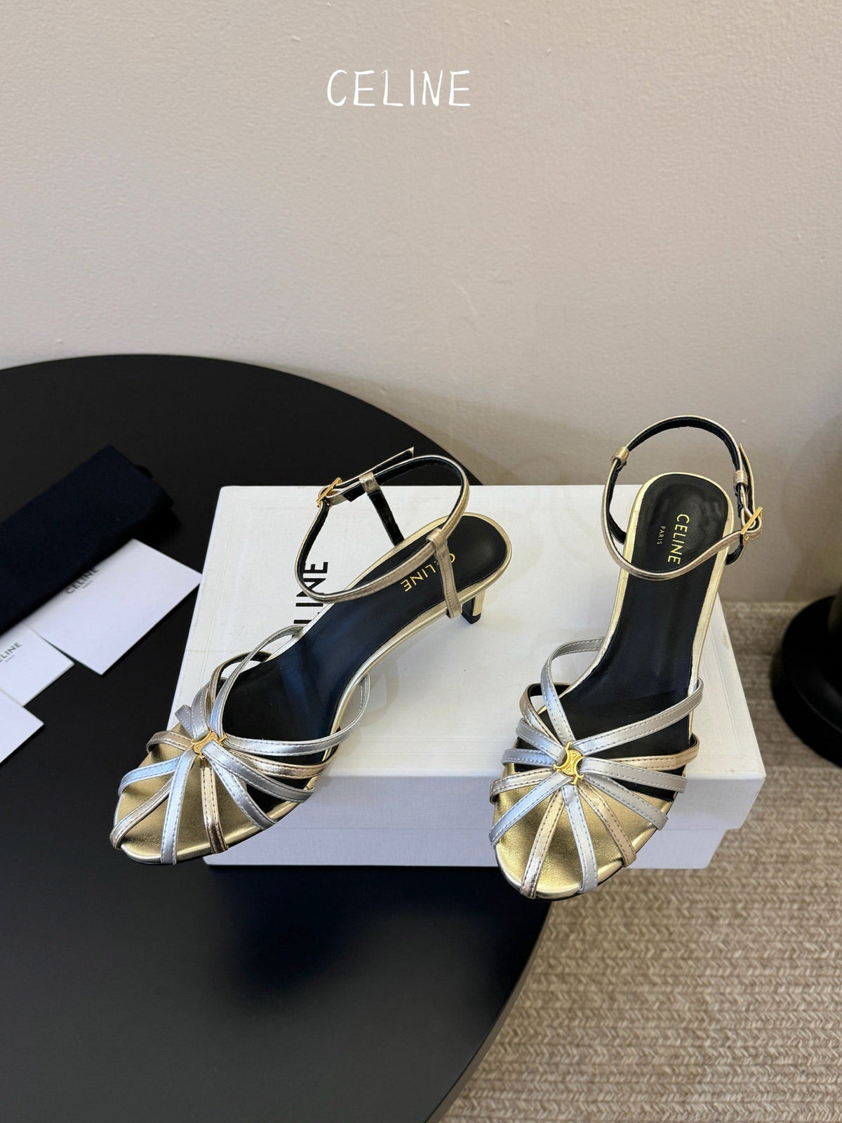 Celine Triomphe Sandal 6.5cm Sliver Laminated Lambskin 835895