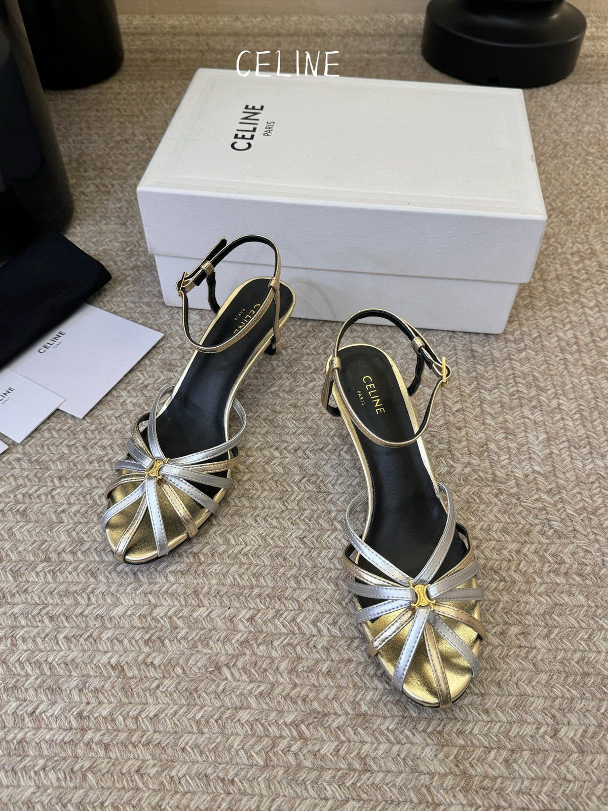 Celine Triomphe Sandal 6.5cm Sliver Laminated Lambskin 835895