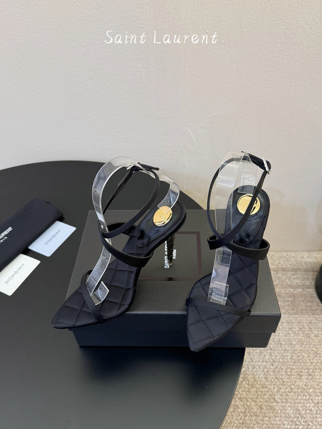 YSL Ivresse Sandals 11cm Black Satin 934324
