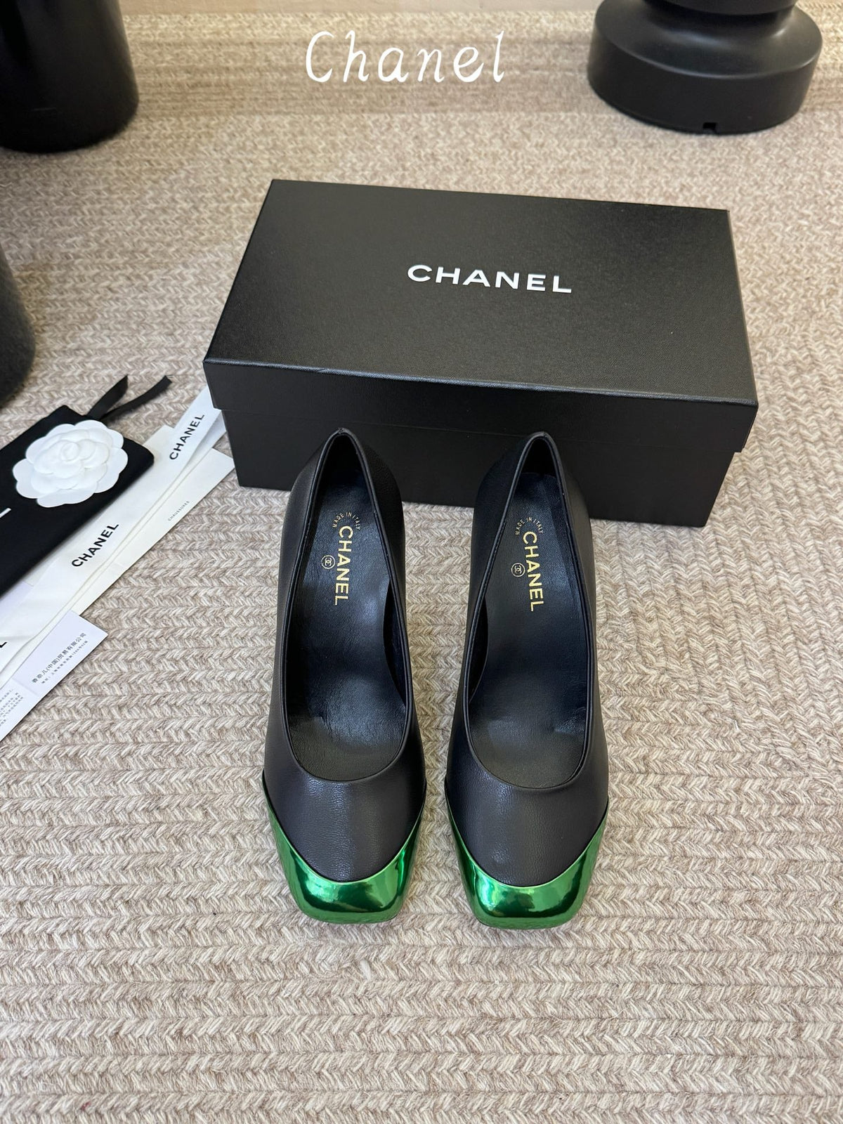 CC 26s Square Toe Pump Black Green Sheepskin 835677