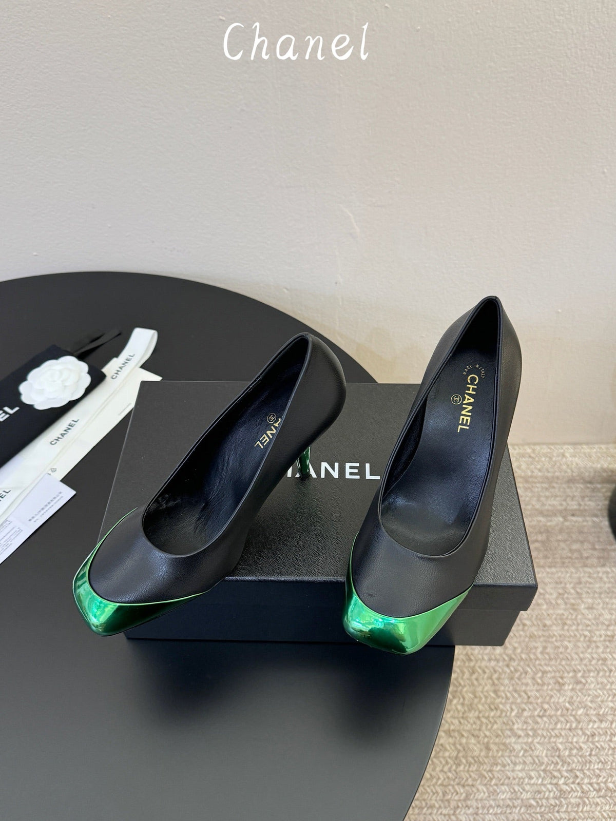 CC 26s Square Toe Pump Black Green Sheepskin 835677
