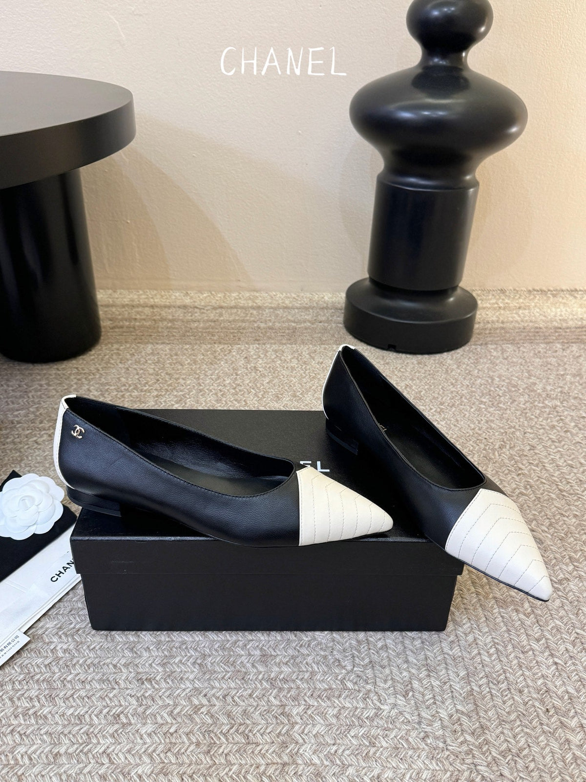 CC 26ss Ballet Flat Black White Lambskin 835690
