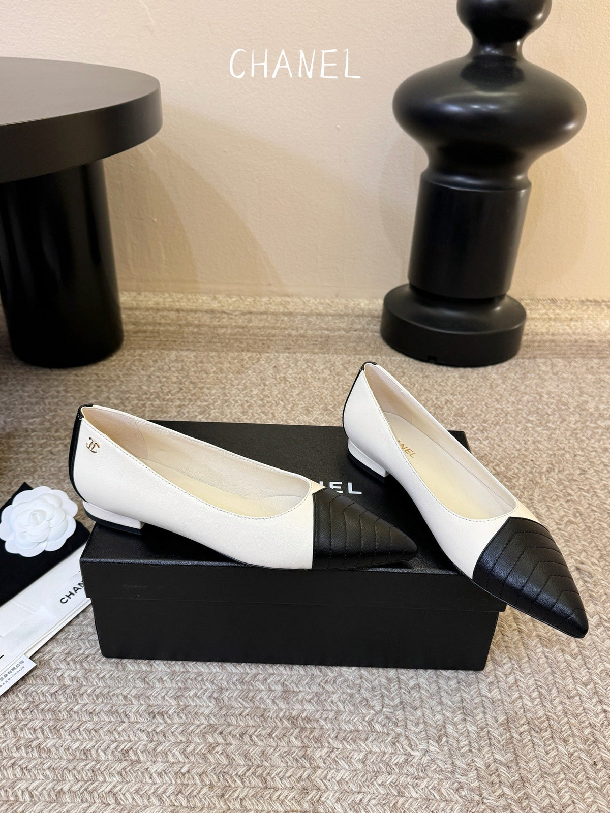 CC 26ss Ballet Flat Black White Lambskin 835691