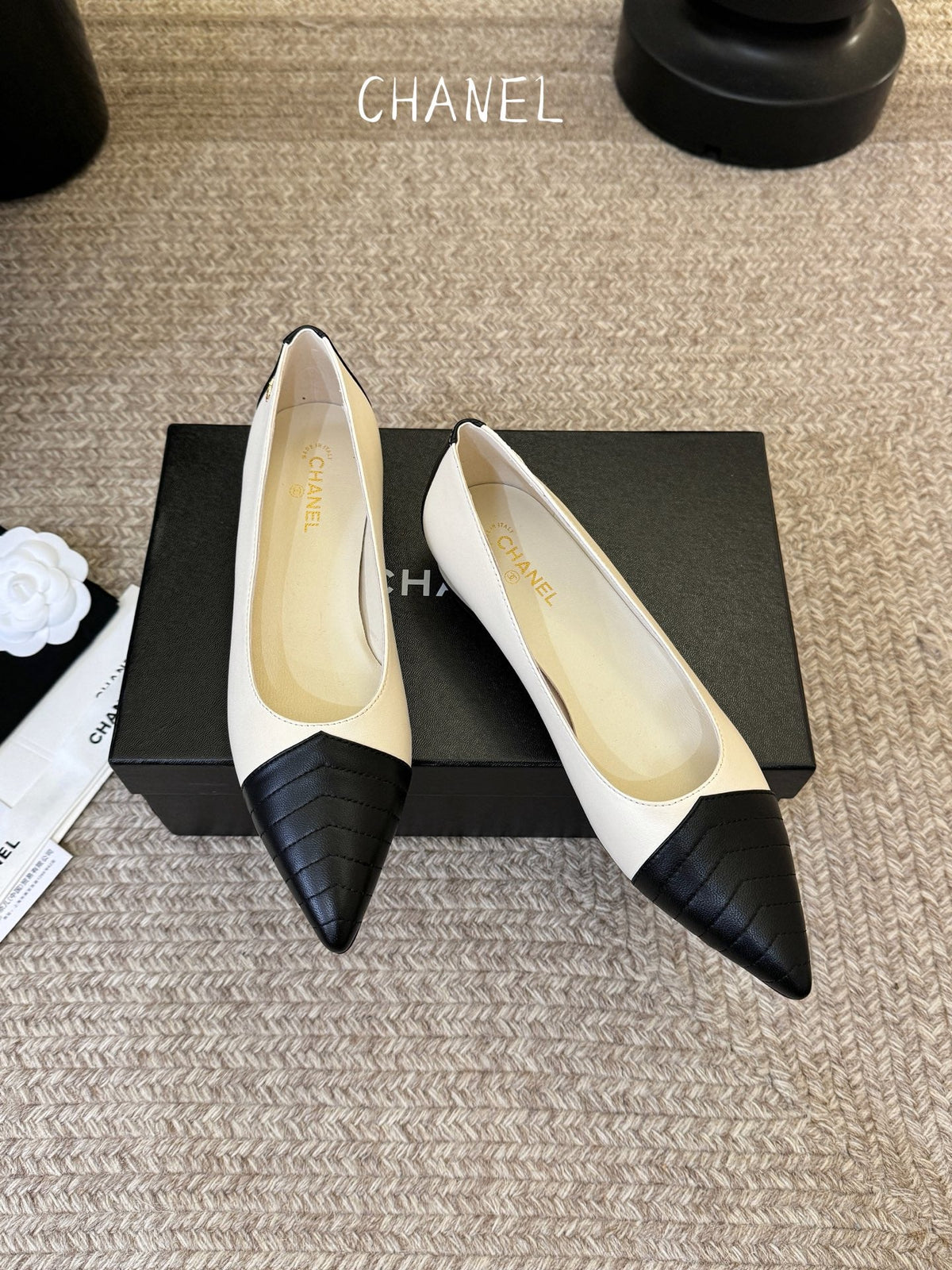 CC 26ss Ballet Flat Black White Lambskin 835691
