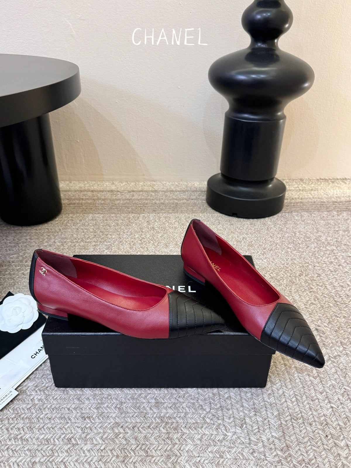 CC 26ss Ballet Flat Black Burgundy Lambskin 835692