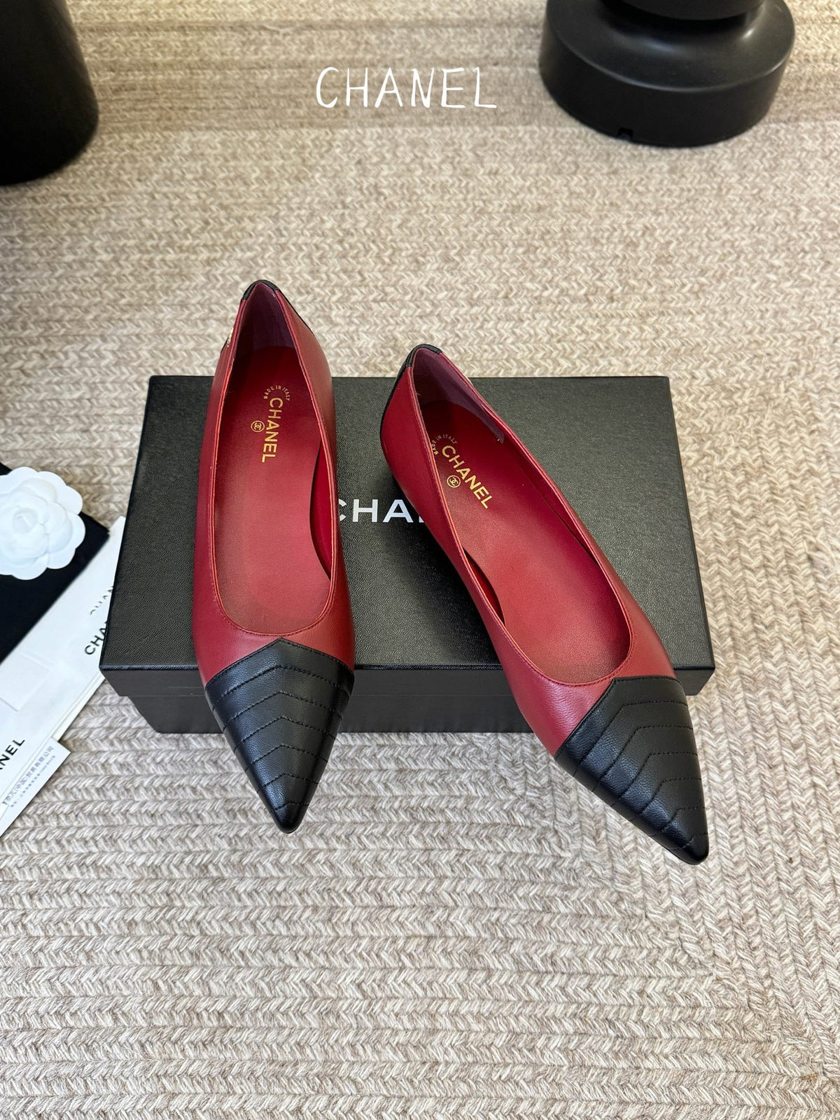 CC 26ss Ballet Flat Black Burgundy Lambskin 835692