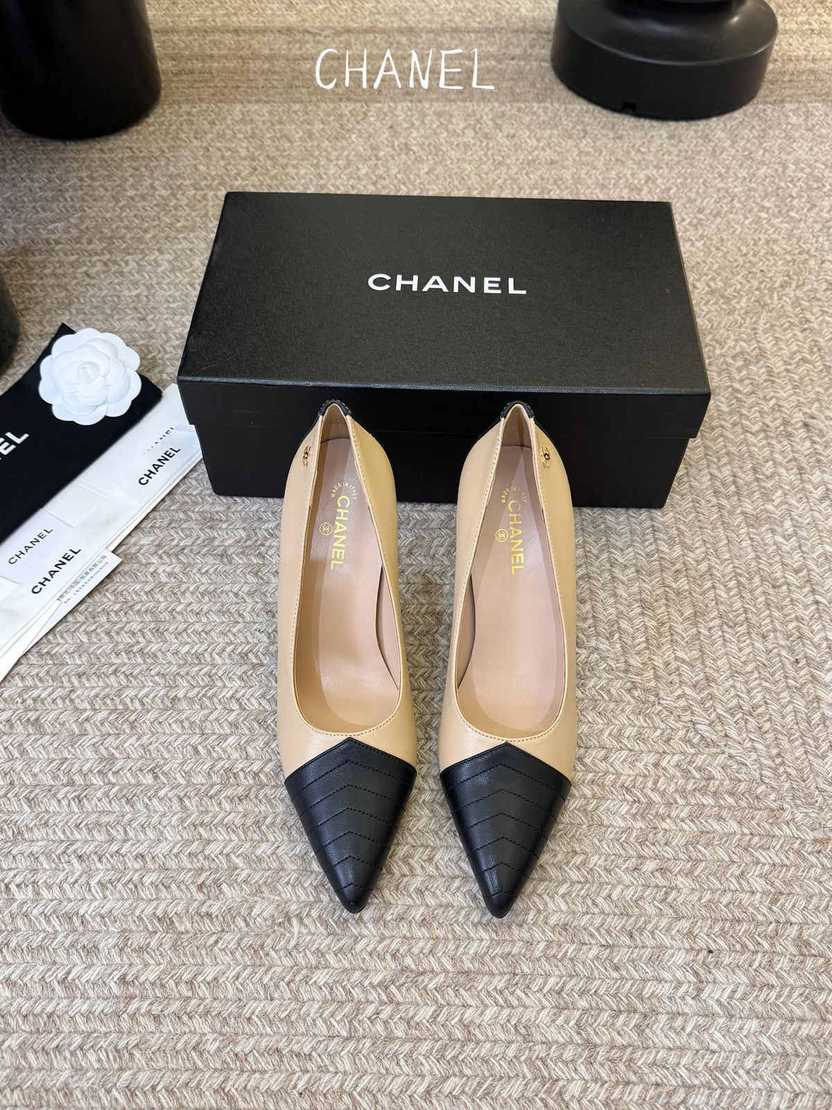 CC 26ss Pump Black Beige Lambskin 835696