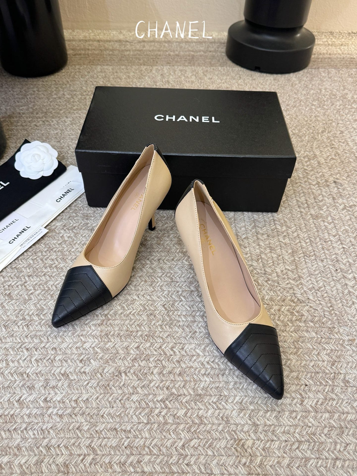 CC 26ss Pump Black Beige Lambskin 835696