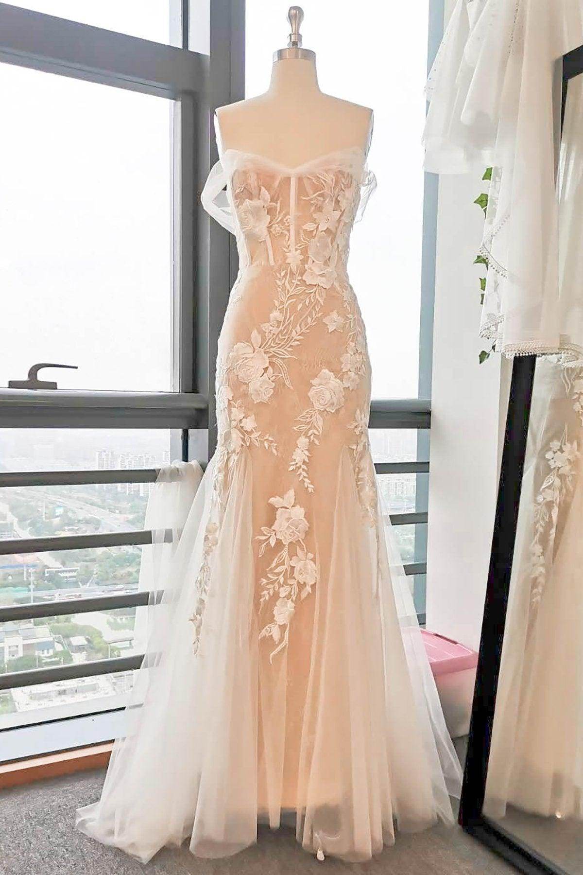 Sheath Sweep-Brush Train Lace Tulle Wedding Dress CW2747
