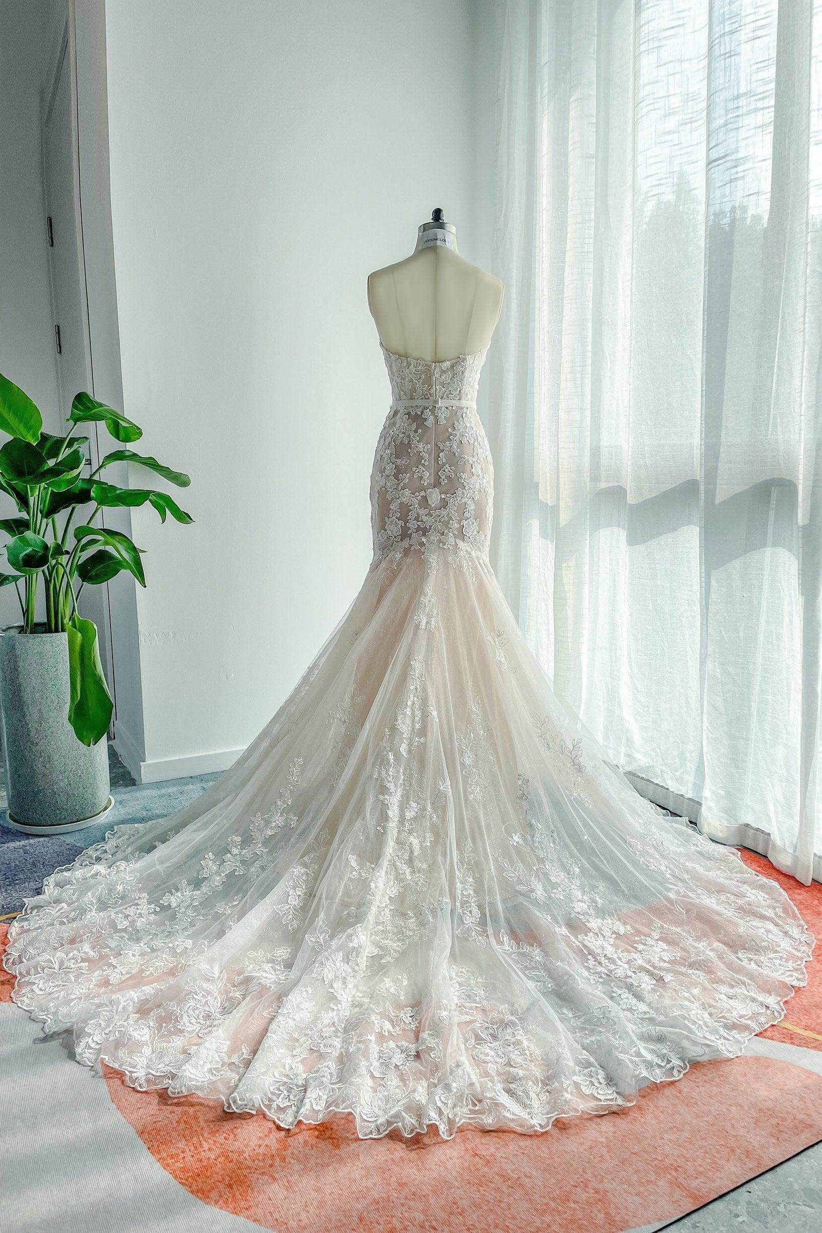 Trumpet-Mermaid Chapel Train Lace Tulle Wedding Dress CW3134